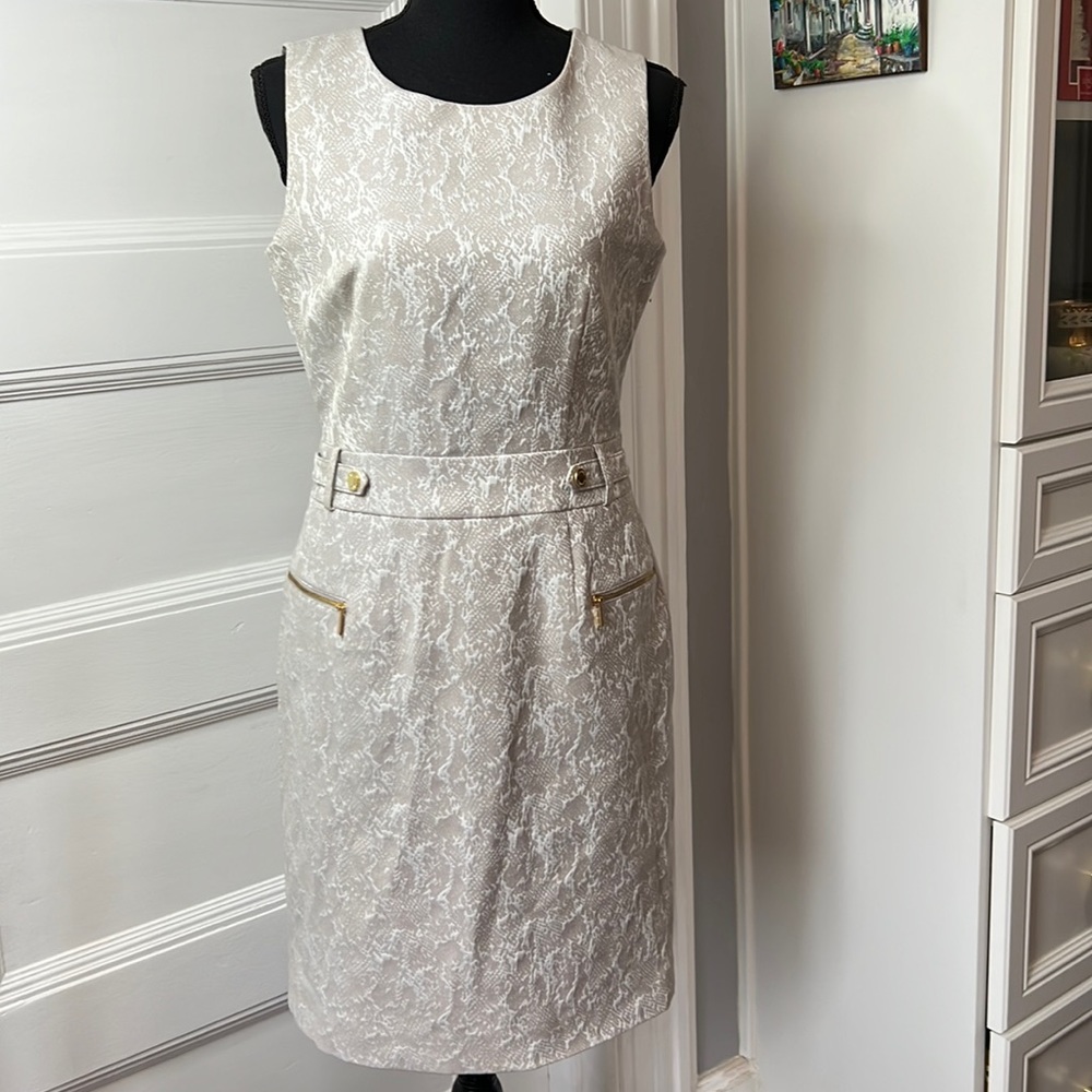 Calvin Klein White Lace Mini Dress with Gold Accents